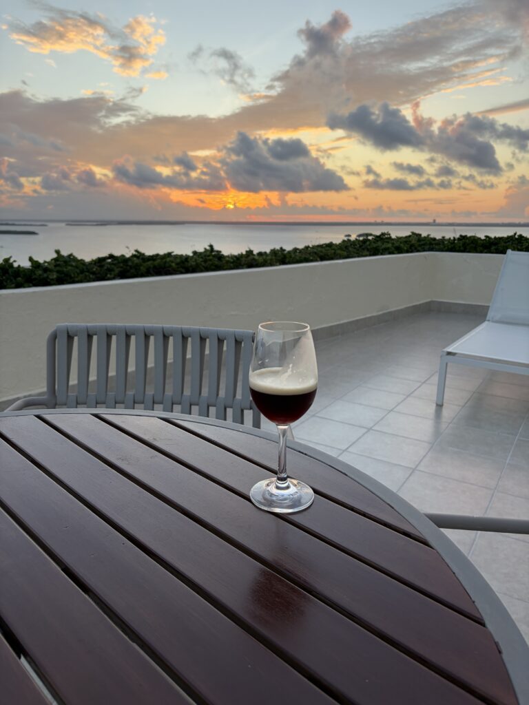 Espresso martini at sunset on the terrace at Live Aqua Cancun